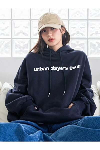 Machetta Унісекс темно-синій міський принт 3 нитки Oversize худі з капюшоном