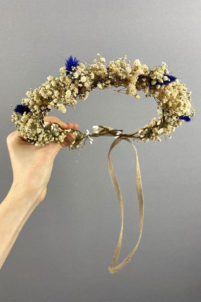 Hayalperest boncuk Bridal Crown with Cream Cipsolu and Cotton Herb