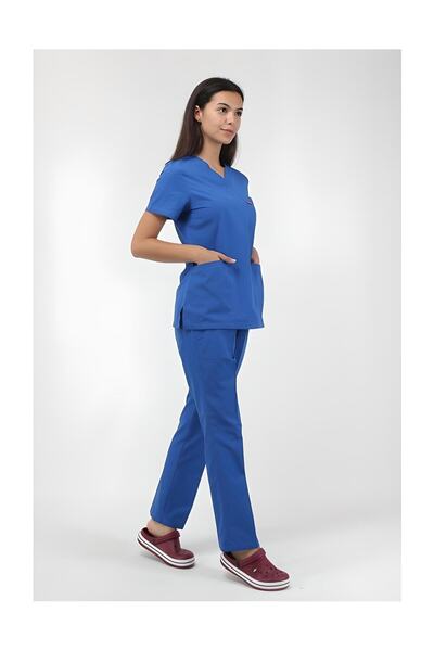 ZİLONG V Yaka Kadın Medikal Mavi Takım Doktor/hemşire Önlüğü, Forması (1 BEDEN BÜYÜK TERCİH EDİNİZ)