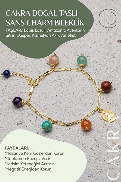 ÇAKRA DOĞAL TAŞ 925 Ayar Gümüş Doğal Taşlı Charm Bilekliği (ŞANS BİLEKLİĞİ)