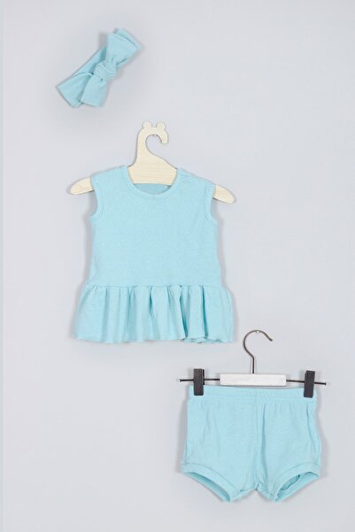 ADABEBEK Kız Bebek Bandanalı Şortlu Alt Üst Takım
