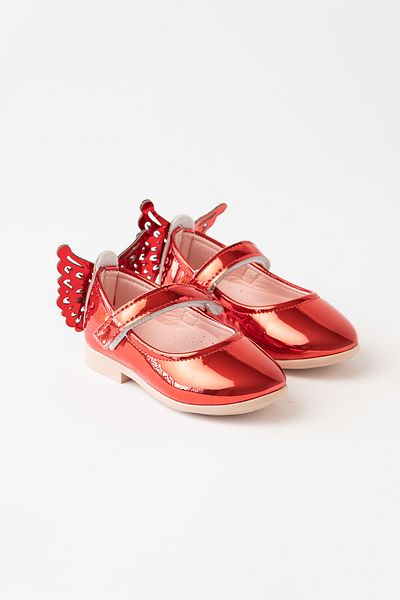 Banamio Girl's Strappy Patent Leather Shoes with Butterfly on the Back (red)