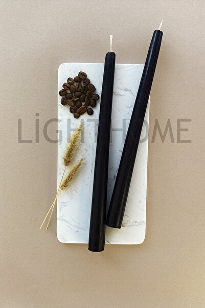 LightHome 2 Li Özel Tasarım Siyah Renkli Şamdan Konik Mumu Hediyelik Şamdan Mum