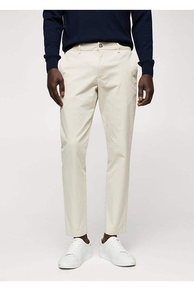 MANGO Man Tapered Cut Cotton Cropped Trousers