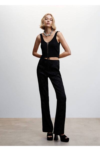 MANGO Woman Рипсена дантелена блуза