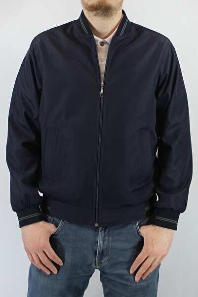 DostumGiyim Ανδρικό κλασικό μπουφάν χωρίς γιακά σε μπλε ναυτικό χρώμα, καλοκαίρι ελαφρύ