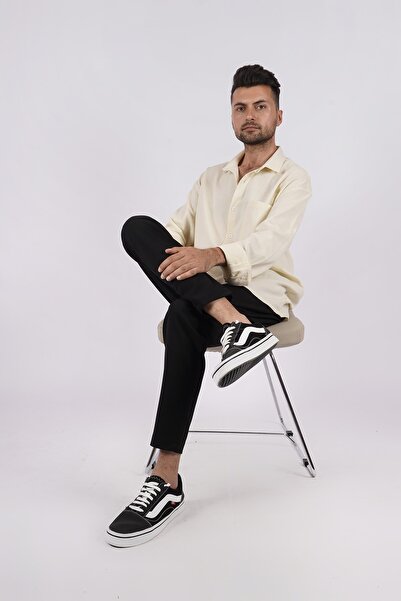 LoFiBuy Erkek A. Limon Sarısı Tek Cep Yazlık Rahat Kalıp Keten Oversize Gömlek