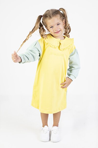 Harika KIDS Kız Çocuk İki İplik Kumaş Orta Kalınlıkta Uzun Kollu Örme BasicElbise