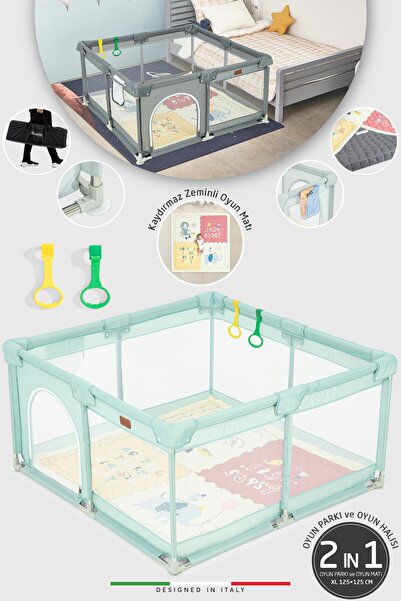 Elele Parma 2in1 Oyun Parkı Oyun Alanı ve Oyun Matı Halısı 125x125 cm Mint