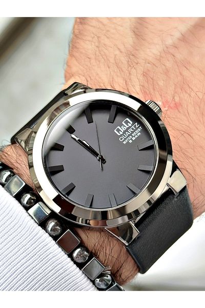 Q&Q Q777J859YW Leather Band Men's Wristwatch + Bracelet Gift
