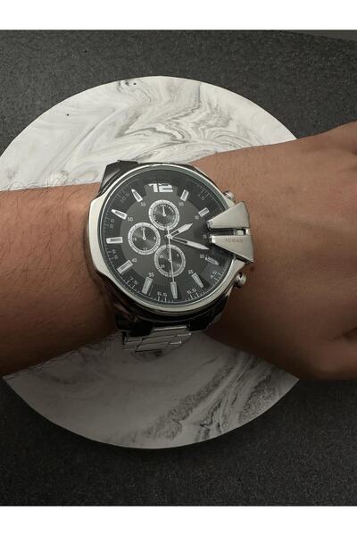 ÇENÇEN Erkek Çelik Gümüş Kordon-siyah Kadran Gri Kasa Erkek Kol Saati