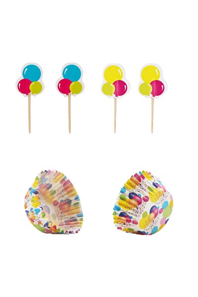 Yusuf Dirik YD Party Supplies قالب كيك المافن، 24 قطعة مافن على شكل بالون، مجموعة أعواد أسنان 24 قطعة
