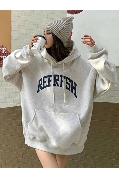 Machetta Büyük Beden Unisex Refrfsh Baskılı 3 iplik Oversize Kapüşonlu Sweatshirt