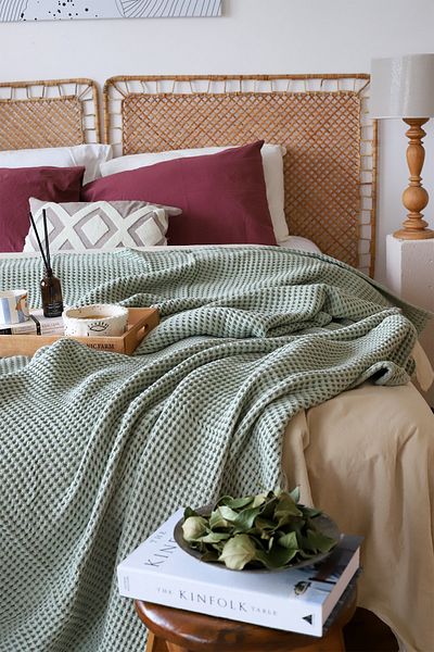 vivamaison Двойно покривало Waffle Pique Cotton Sage Green 220x240 см