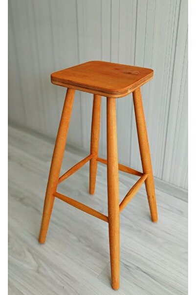 EHM Ahşap Mobilya Dekorasyon Ahşap Kare Bar Tabure Sandalye Vernikli