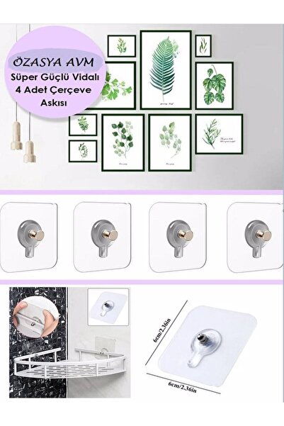 Fashion Base 4Pcs Transparent Sticky Nails Photo Frame Easy Kitchen Bathroom ...