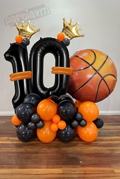 PARTİAVM مجموعة بالونات عيد ميلاد ترحيب باللون الأسود تحت عنوان كرة السلة مع ...