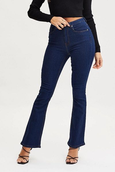 DRC trend Nana Blugi spanioli albastru închis Pantaloni din denim cu talie înaltă Blugi evazați închis