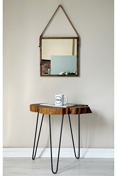 odka Kütük Yan Sehpa Metal Ayaklı Doğal Ceviz Ağacı Yükseklik 55cm