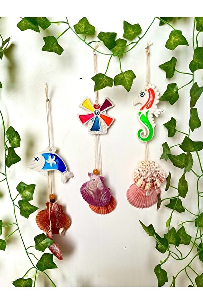 BİOONDE Duvar Süsü, Deniz Kabuklu 3lü Duvar Bahçe Balkon Süsü, Neon Denizatı ...