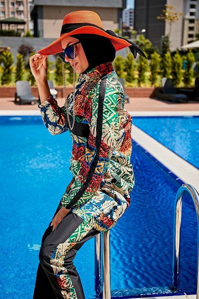 Riva Mera Patterned Fully Covered Hijab Swimsuit R2302