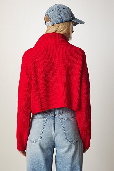 Happiness İstanbul Women's Red Zippered Turtleneck Sweater MX00124