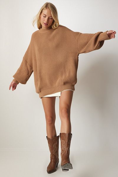 Happiness İstanbul Damen-Strickpullover „Biscuit“ in Übergröße, Basic, mx00126