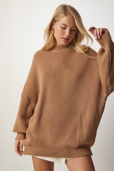 Happiness İstanbul Γυναικείο μπισκότο Oversize Basic πλεκτό πουλόβερ mx00126