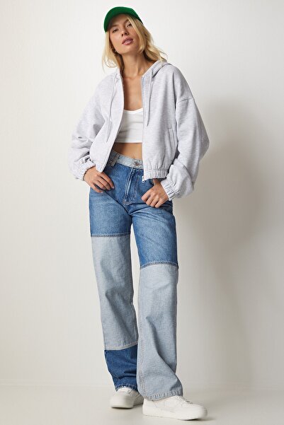 Happiness İstanbul Női szürke kapucnis magasított pulóver UB00127