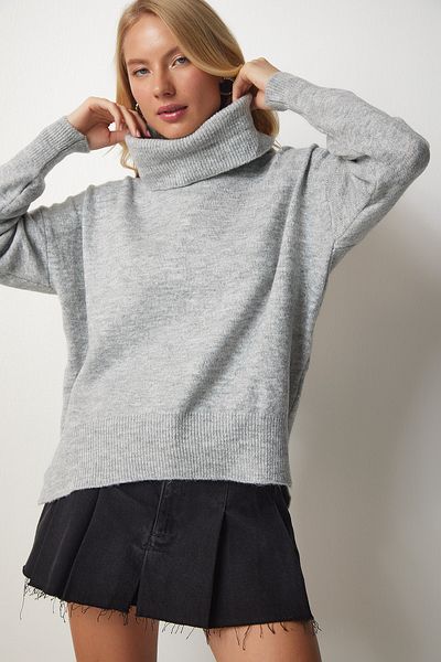 Happiness İstanbul Women's Gray Turtleneck Sweater MX00128