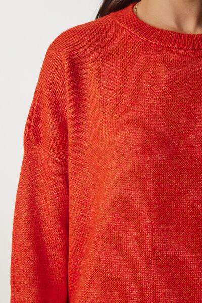 Happiness İstanbul Women's Orange Crew Neck Oversize Knitwear Sweater BV00085
