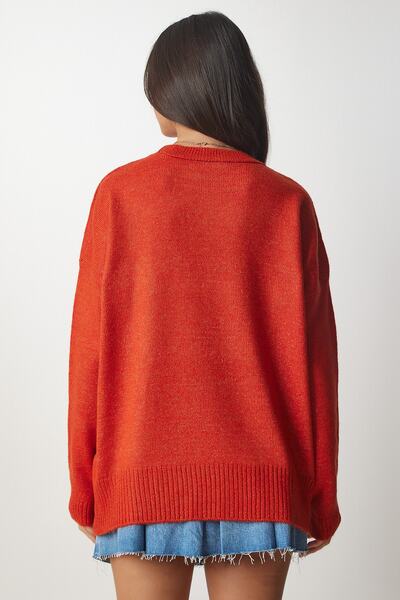 Happiness İstanbul Women's Orange Crew Neck Oversize Knitwear Sweater BV00085