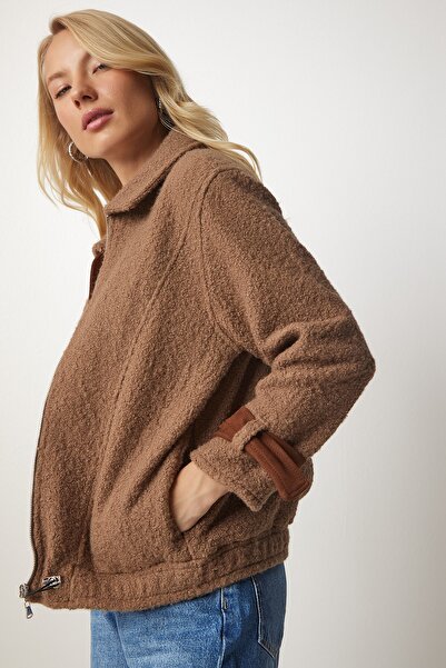 Happiness İstanbul Dámská sušenková polo límcová bunda DZ00095