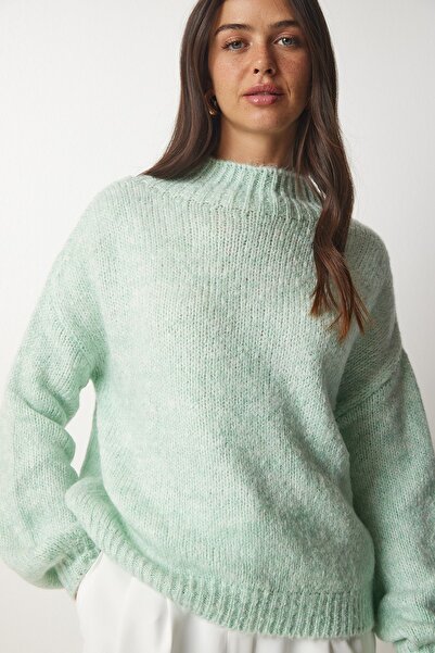 Happiness İstanbul Dámský svetr Nile Green Stand Collar Basic Knitwear Sweater MX00127