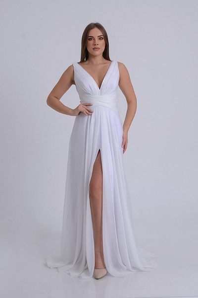 SpringStore Rochie de seară ecru cu decolteu în V