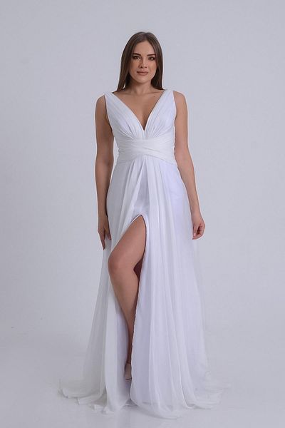 SpringStore Rochie de seară ecru cu decolteu în V