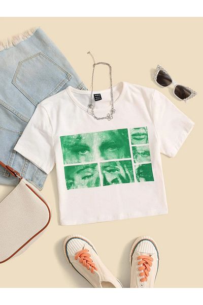 Jose Clothing ΓΥΝΑΙΚΕΙΟ ΚΟΝΤΟΜΑΝΙΚΙ ΛΕΥΚΟ ΤΥΠΩΜΕΝΟ CROP TOP BLUZ