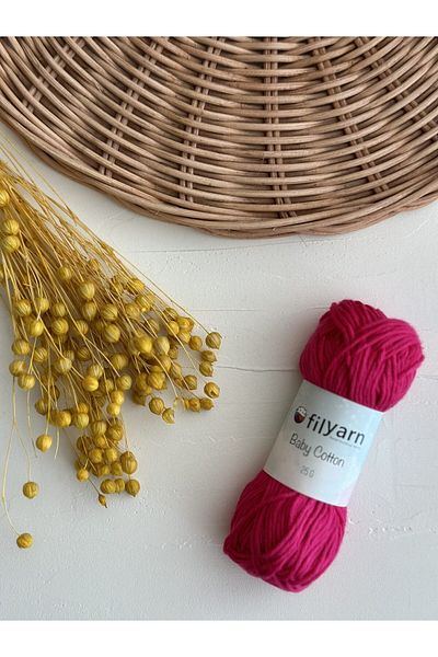 Filyarn Baby Cotton 100% Cotton Punch, Knitted, Amigurumi 25 Gr Cotton Yarn - Dark Pink