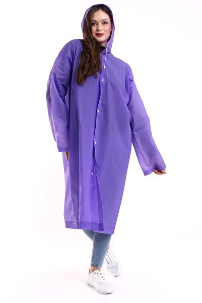 MACERATİ Women's Men's Raincoat Hooded Eva Purple Raincoat with Snap Fasteners
