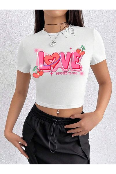 Jose Clothing ΓΥΝΑΙΚΕΙΟ ΚΟΝΤΟΜΑΝΙΚΙ ΛΕΥΚΟ ΤΥΠΩΜΕΝΟ CROP TOP BLUZ