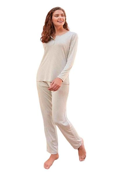 Berrak Striped Pattern Viscose Long Sleeve Pajama Set
