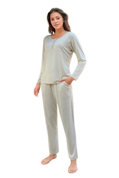 Berrak Striped Pattern Viscose Long Sleeve Pajama Set