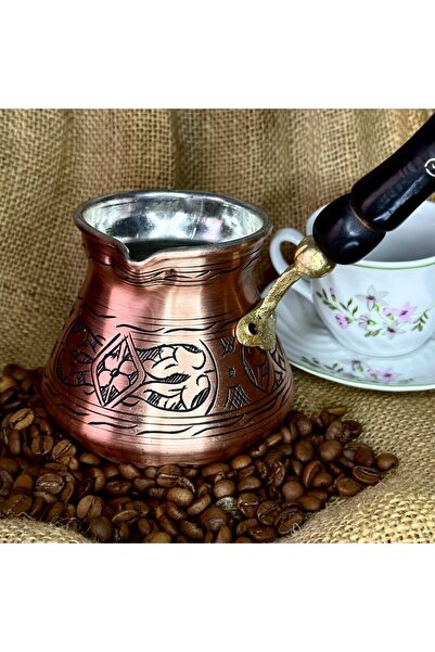 DECORİUM WOOD Bakır El Yapımı Ahşap Saplı Cezve 4-6 Kişilik