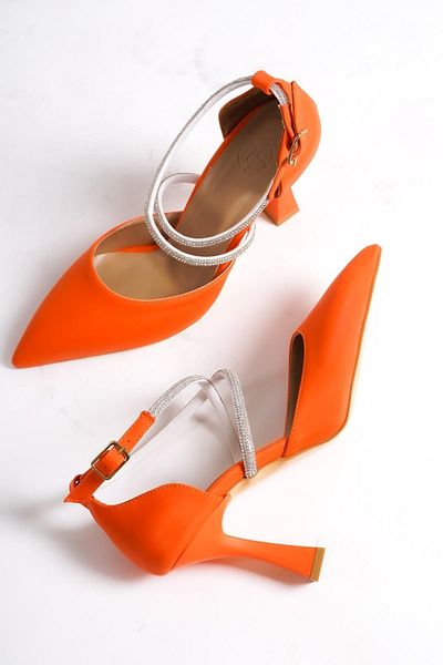 Modabuymus Kalice Orange Stoned Stiletto Evening Dress Heeled Shoes