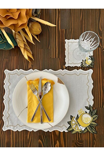 Lilies Atelier Limon Desen Keten 6 Adet Kokteyl Peçetesi Sunum Peçetesi