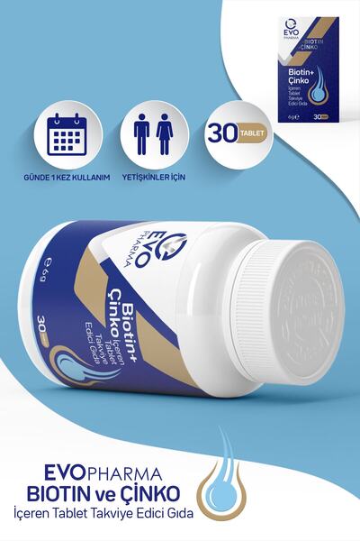 EVOPHARMA Biotin Çinko Içeren Takviye Edici Gıda 30 Tablet Saç Vitamini