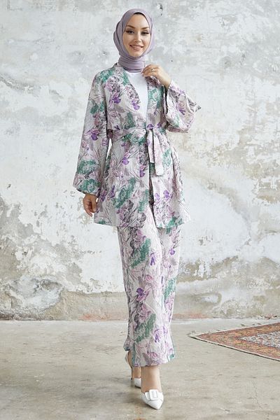 InStyle Camellia Flower Pattern Kimono Set - Purple