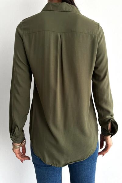 NARKISS İpeksi Dokulu Regular Fit Haki Gömlek