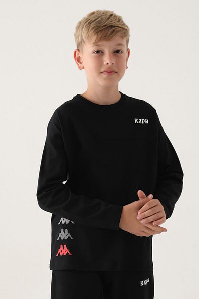 Kappa Black Crew Neck Kappa Logo Printed Boy's Sweatshirt