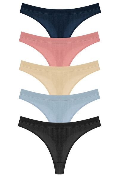 HNX Cotton Corded Women's Thong Panties Set of 5